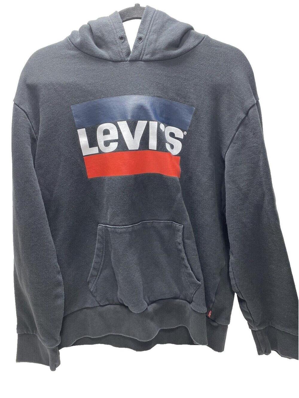 Authentic Black Levis Streetwear Hoodie Mens Large Pullover Good Condition
